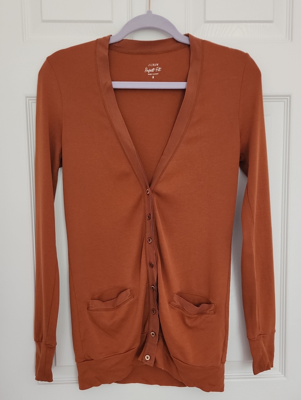 J. Crew Women's Rust Cardigan with Front Pockets Preppy Office Business Casual